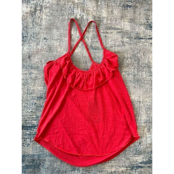 NWT! Chaser Pinkish Red Strappy Cross Back Linen Blend Tank Medium - Picture 4 of 7